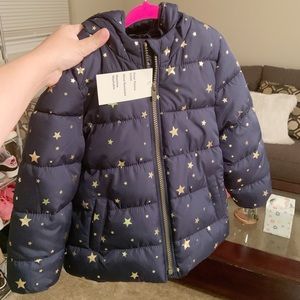 NWT Old Navy Toddler Jacket Winter Coat Fleece Lined 5T Navy Gold Stars